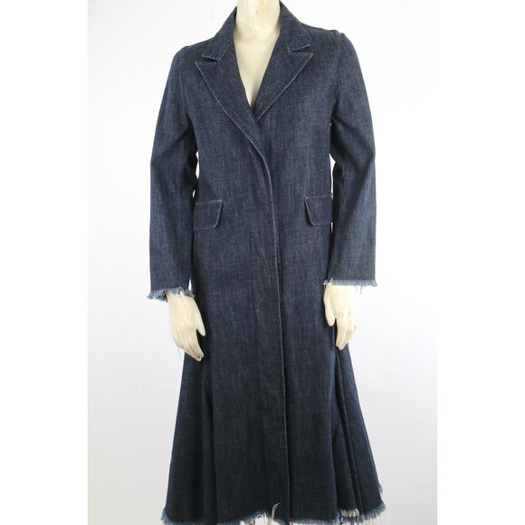 MARQUES ALMEIDA Navy Denim Collared Belted Long Trench Coat Size XS - Picture 2 of 16